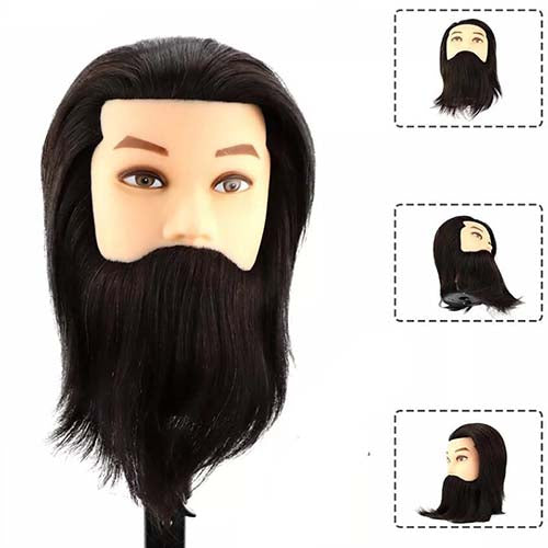100% real hair men's mannequin head with hair and beard, hairdressing training head