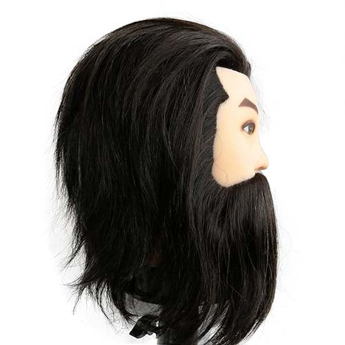 100% real hair men's mannequin head with hair and beard, hairdressing training head