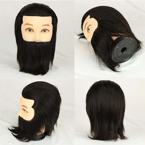 100% real hair men's mannequin head with hair and beard, hairdressing training head
