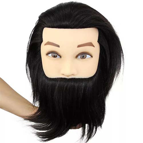 100% real hair men's mannequin head with hair and beard, hairdressing training head
