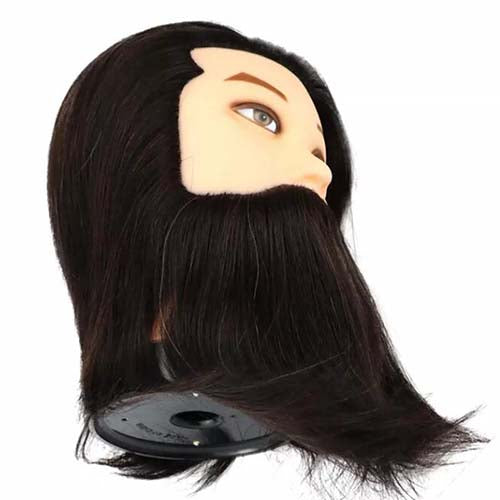 100% real hair men's mannequin head with hair and beard, hairdressing training head